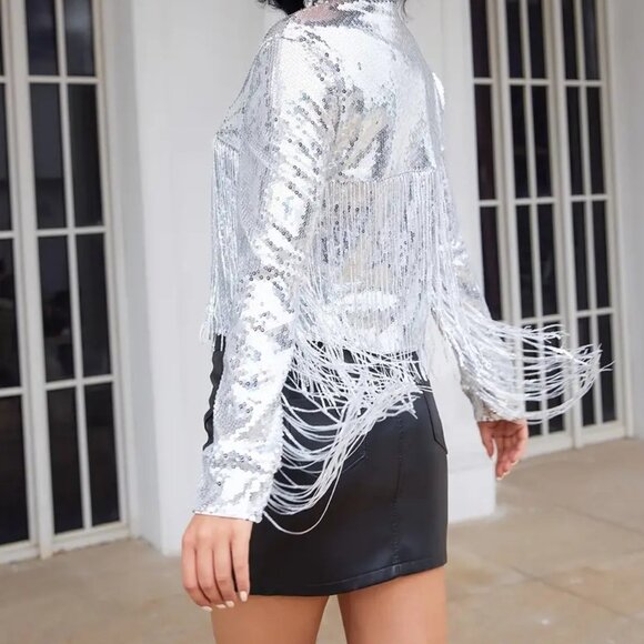 SOLD OUT***********SOLD OUT********Tassel Sequined Jacket ( Silvery) - Picture 4 of 4